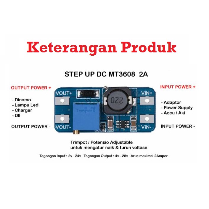 [HAEBOT] Module Step Up MT3608 DC Booster Power Penaik Tegangan Konverter 4-28V 2A Pengubah Voltase DC-DC