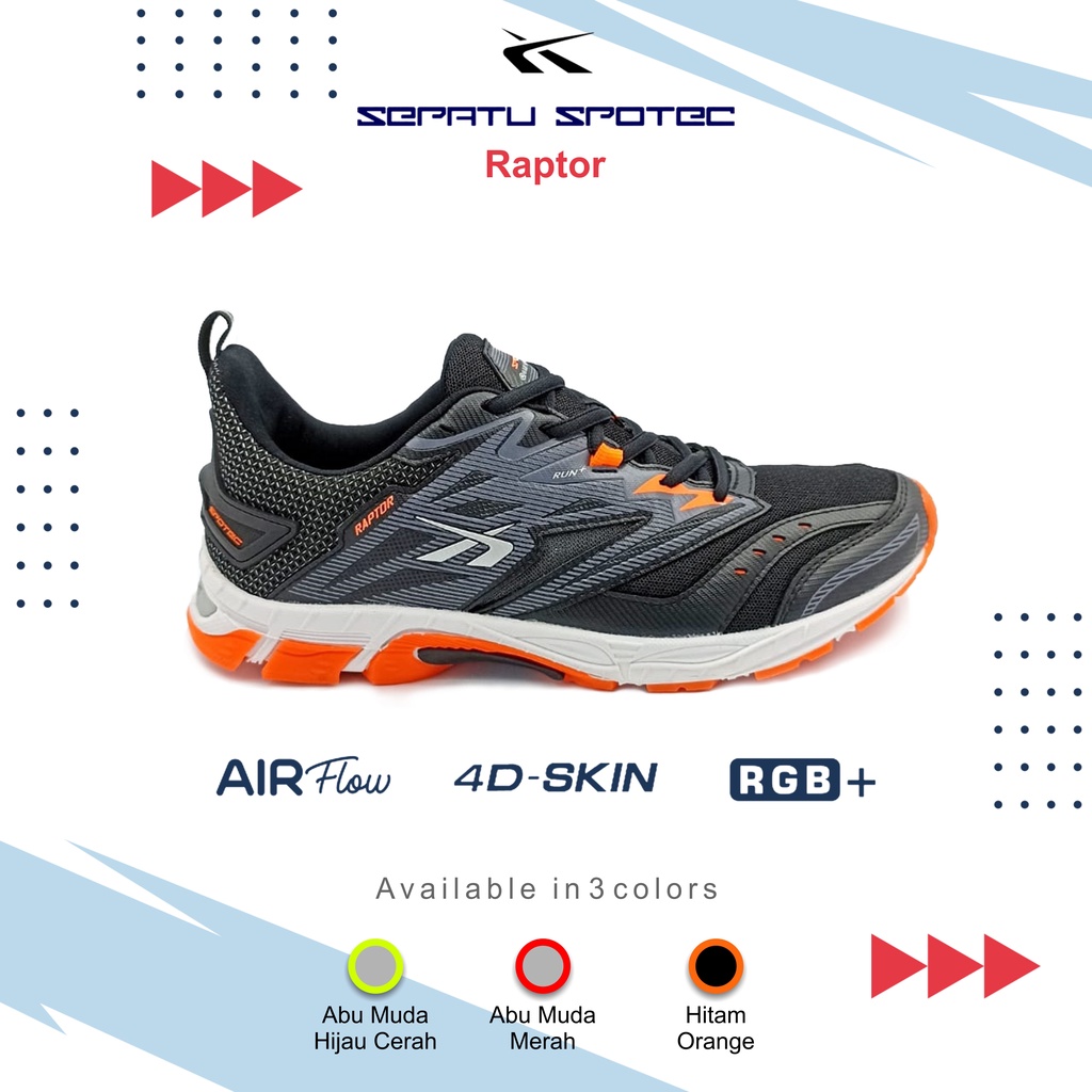 SPOTEC Sepatu Running RAPTOR Hitam - Oranye