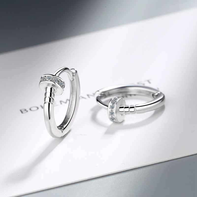 Anting Hoop Stud Bahan 925 Sterling Silver Untuk Unisex