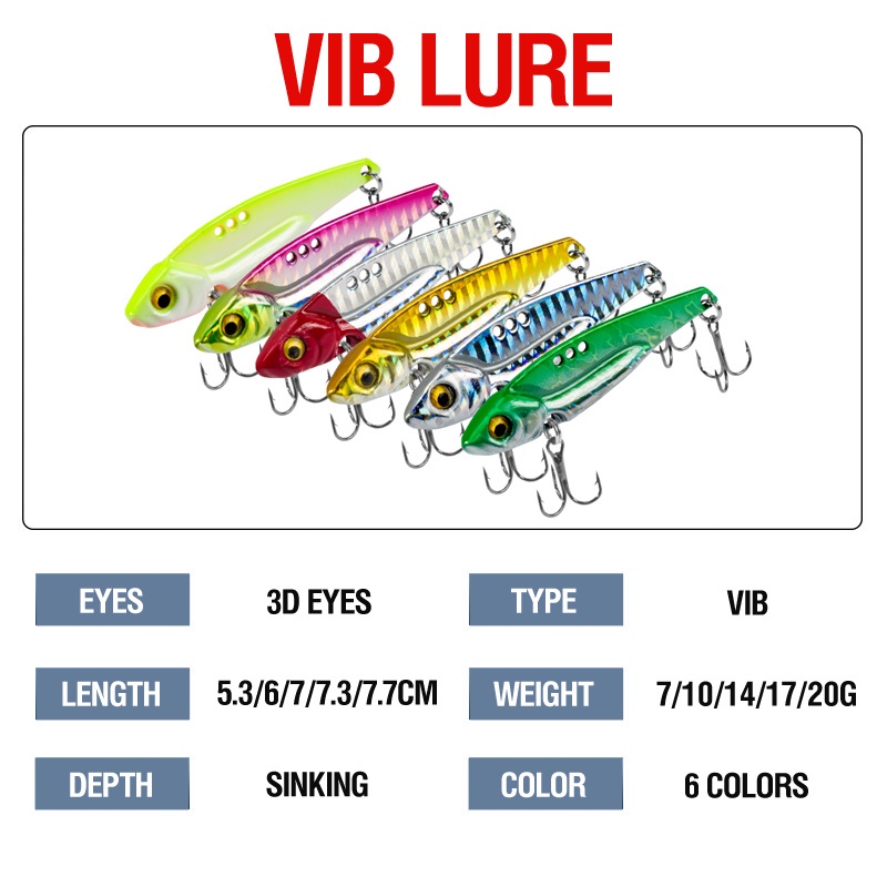 1 Pc Umpan Pancing Sendok Vibrasi Bionik 3D Bahan Logam Berat 7g / 10g / 14g / 17g / 20g