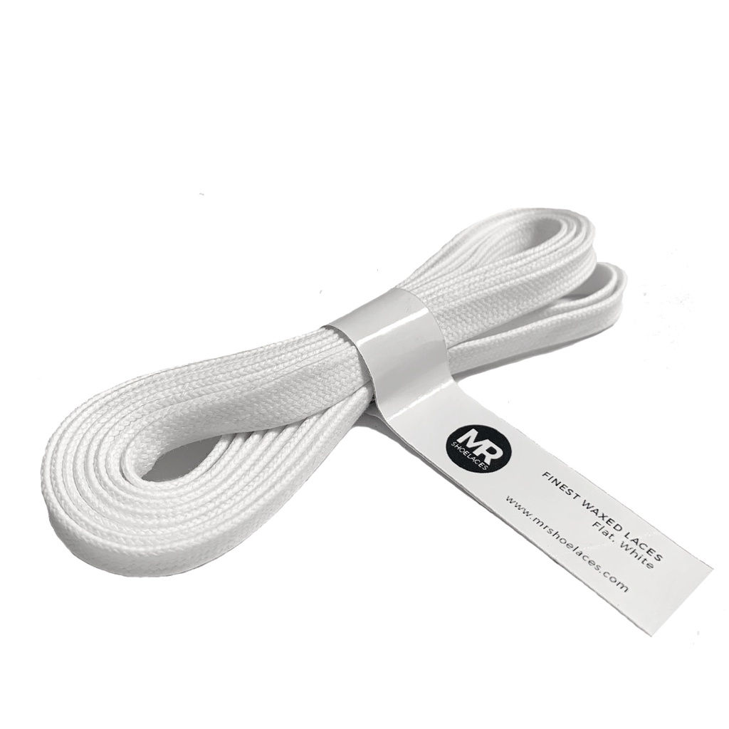 MR Shoelaces FE02 White (Putih) - Tali Sepatu Lilin 8mm Gepeng Flat Pipih (Waxed Laces) 90cm 100cm 120cm 150cm 200cm - untuk Sneakers - Premium Shoelace