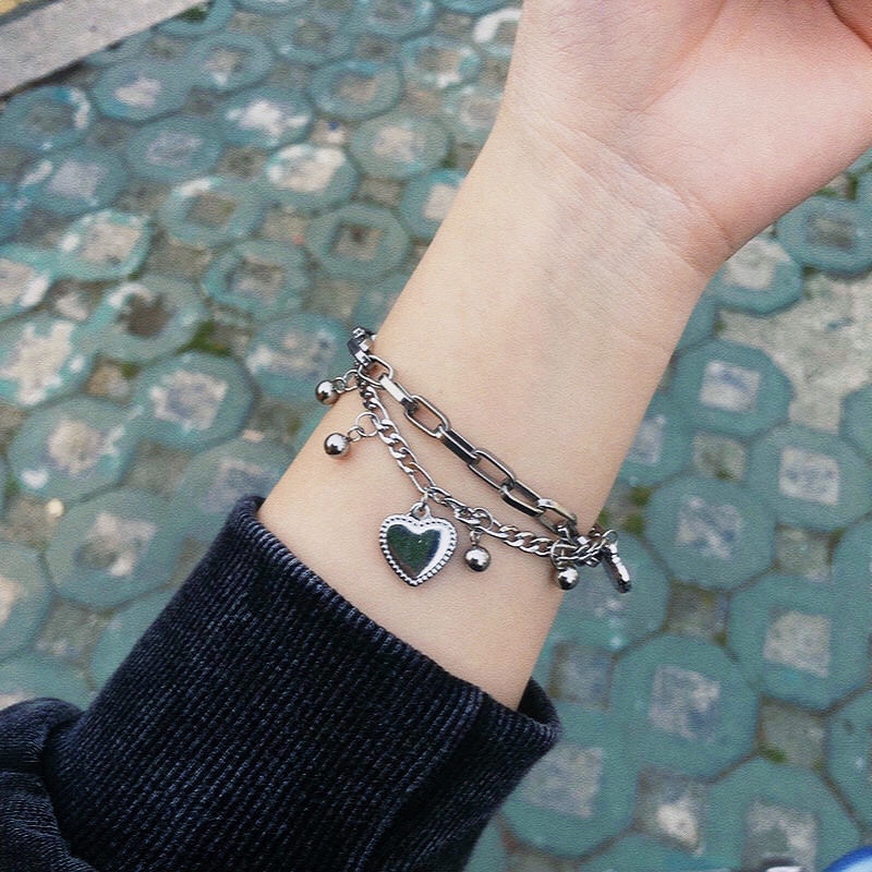 Gelang Bentuk Hati Model Double Layer Gaya Harajuku