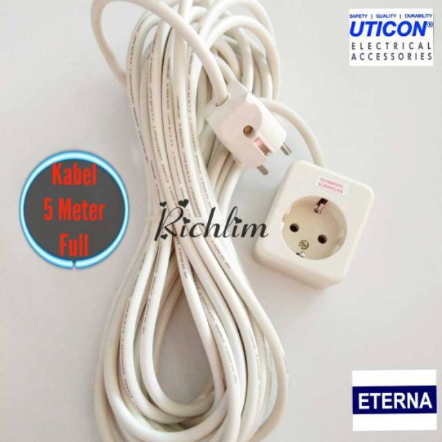 STOP KONTAK UTICON 1 LUBANG + 5 METER KABEL ETERNA + STEKER ARDE UTICON/COLOKAN LISTRIK