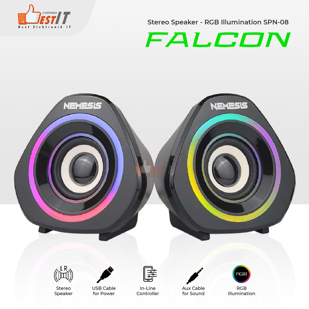 Speaker Desktop RGB Gaming Aktif PC Speaker Sounbard Gaming NYK SPN-08 FALCON (Hitam &amp; Putih)