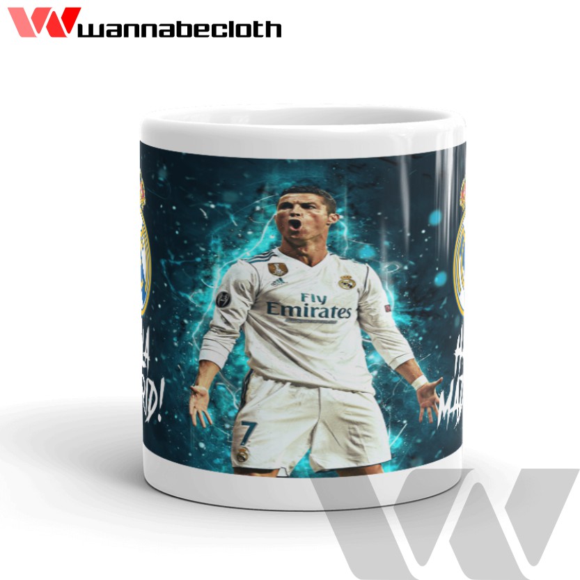 Mug Real Madrid Gelas Real Madrid Cetak Cangkir Mug Custom Souvenir Bola Real Madrid Ronaldo CR7
