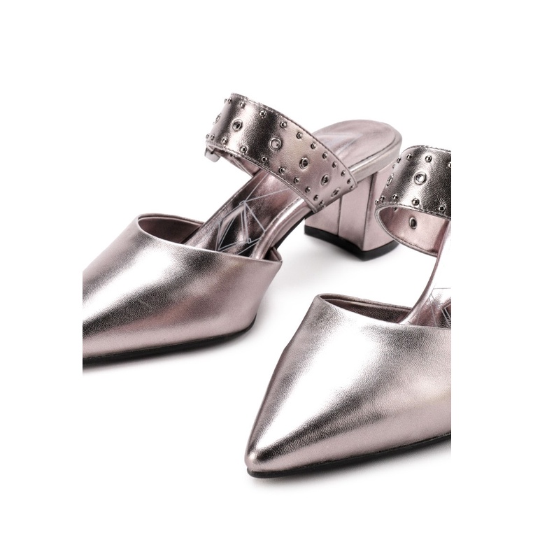 SEPATU SANDAL HEEL KULIT OBERMAIN HEELS WANITA ORIGINAL SILVER OW10