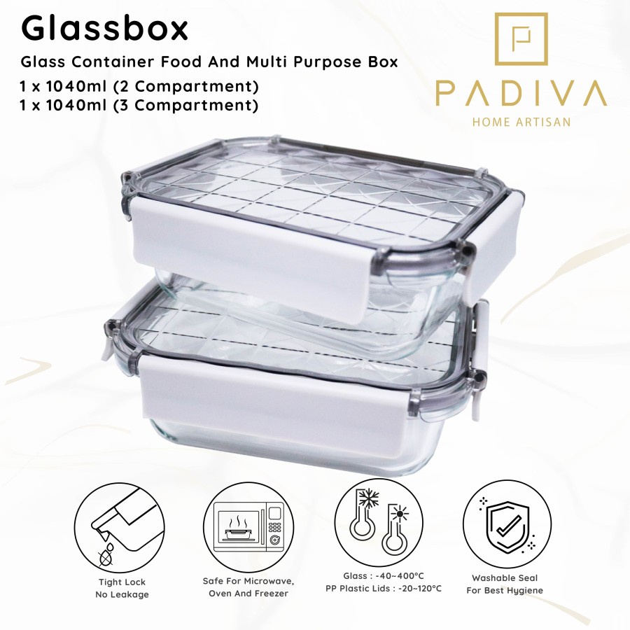 Padiva crystal glassbox 2x1040ml mix compartments