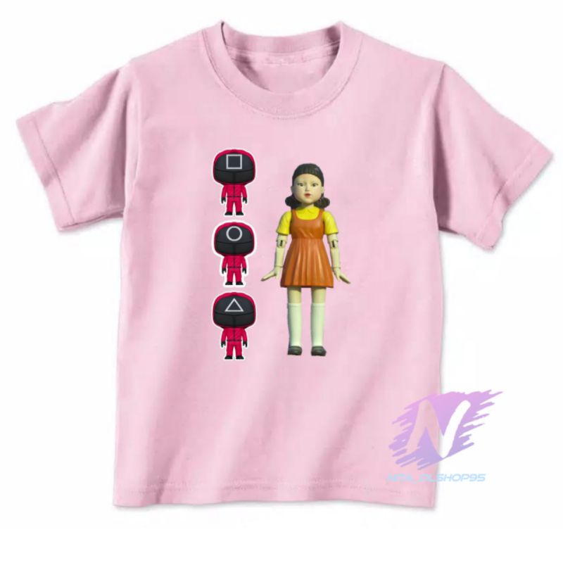 kaos anak squid game gambar boneka squid game