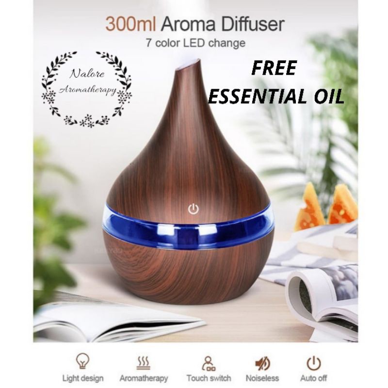 Ultrasonic Air Humidifier Aromatherapy Wood Grain 300 ml coklat muda harga promo