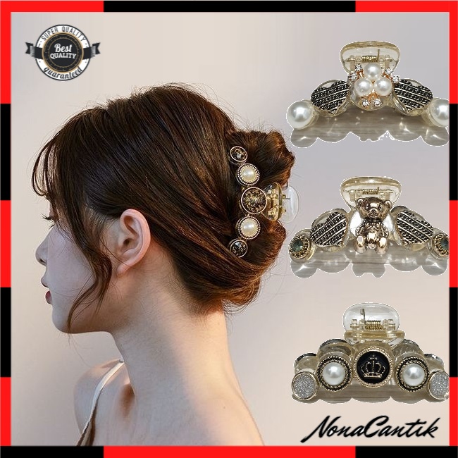 Jepit Rambut Transparan Anak Dewasa Wanita Perempuan Alloy Mutiara 7.5cm Jedai Mutiara Jepitan Rambut Beruang Bear Pearl Lucu Hair Claw Clips