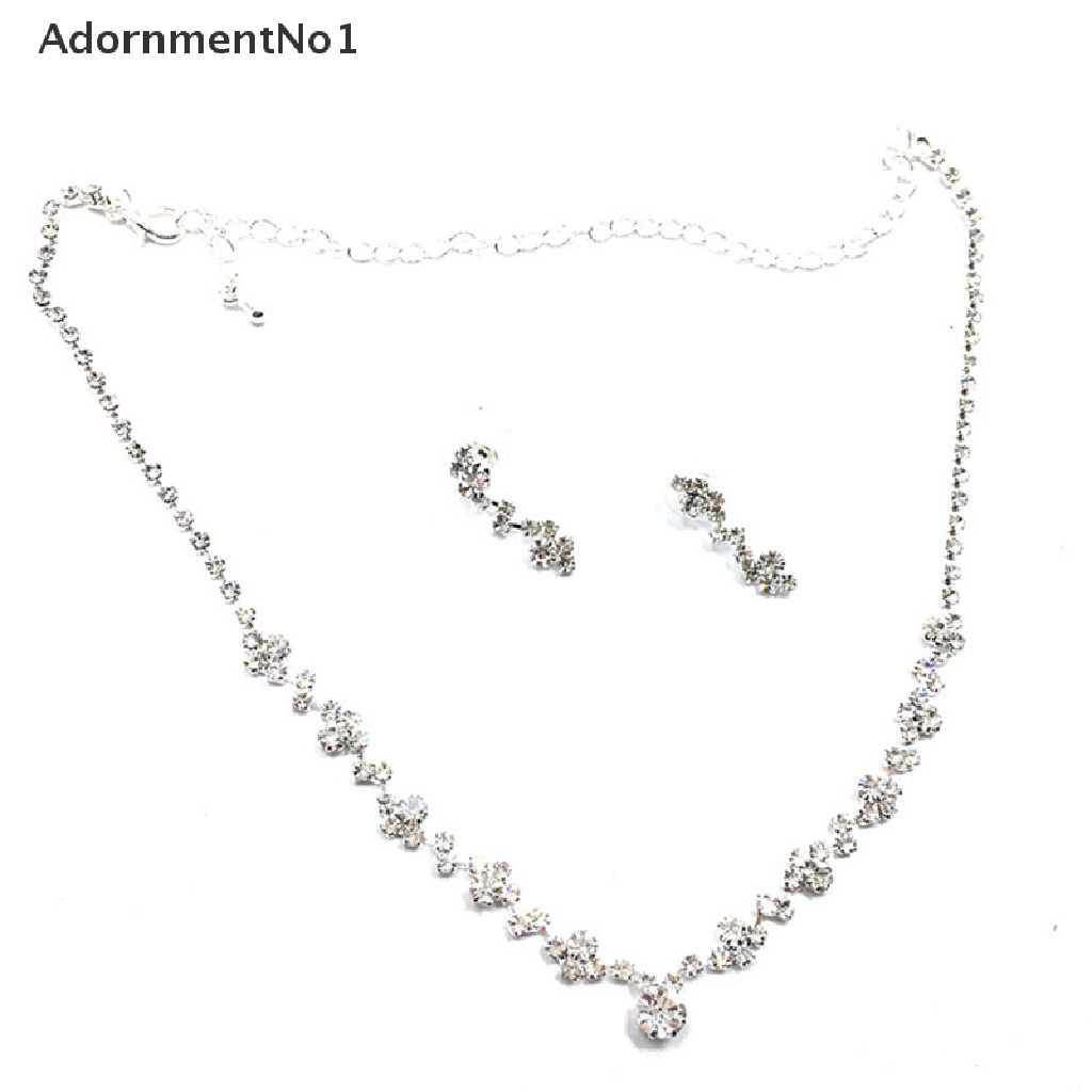 (AdornmentNo1) Set Kalung + Anting Gantung Tusuk Aksen Kristal Warna Silver Untuk Perhiasan Wanita / Bridesmaid