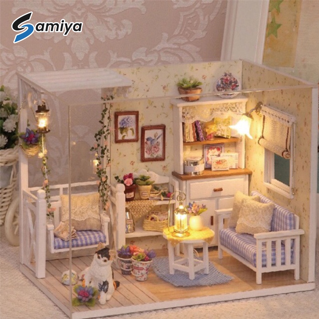 Doll house miniature / miniatur rumah / wooden puzzle house / DIY craft house / miniatur kitten