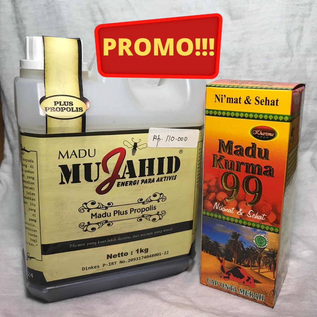 

[PROMO!!!] Madu Plus Propolis Mujahid 1 kg+ 1 Madu Kurma 99 Cap Onta Merah