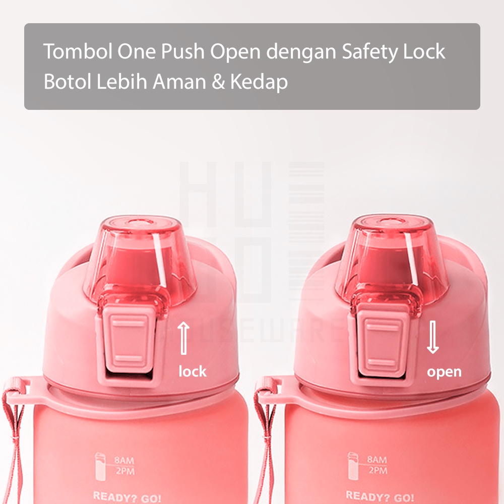 HUGO Botol Minum Motivasi Tutup Flip 1 Liter Rainbow Gratis Stiker