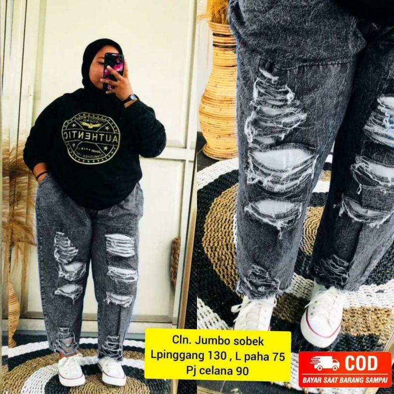 Celana Baggy Jeans Wanita Jumbo Big Size XXL 4L 6L 8L BB 130Kg