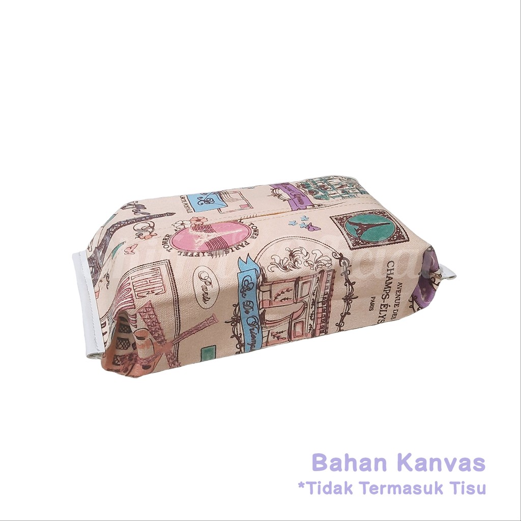 Shifra Pouch Tempat Tissue Kanvas PVC Pattern Daun Paris (TIDAK TERMASUK TISSUE)