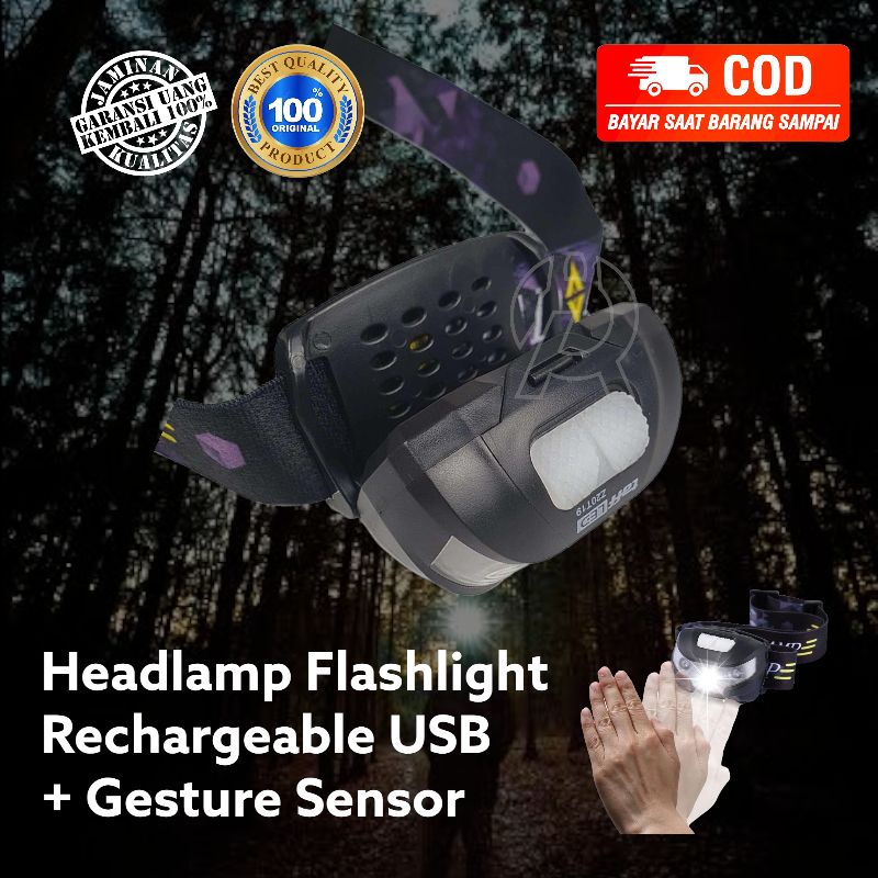 TERMURAH TaffLed Headlamp Flashlight Rechargeable Motion Gesture Sensor Tangan 10000 Lumens