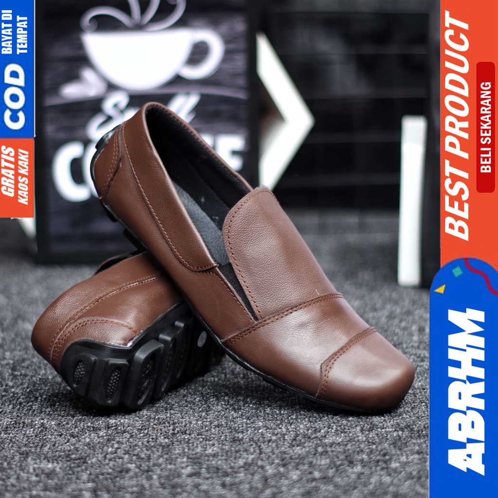 Abrhm Tice - Sepatu Slip On Casual Pria Kulit Asli Hitam