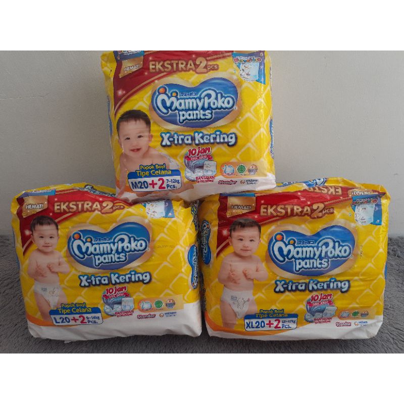 Mamypoko Pants Mamy poko celana m20+2 L20+2 XL20+2 bonus 2pcs extra kering