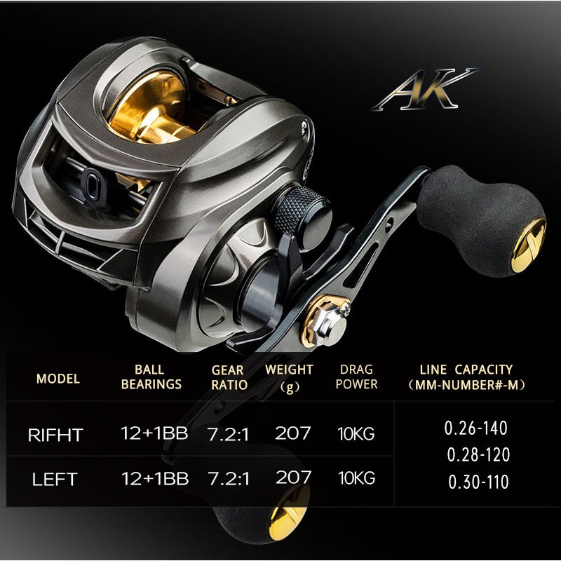 10kg/22LB 7.2:1 12+1BB  Gear Ratio  Baitcasting Reel Pancing Carbon Stainless Ball Pancing Premium Standard Reel   Pancing Katrol Kerekan Fishing Reel Spool Metal Aluminium