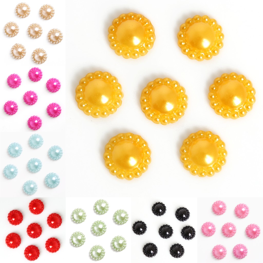 High Quality 50 pcs/lot 12 mm Multi Colors Imitation Pearls Half Round Flatback Flower Beads For Scrapbook DIY Decoration