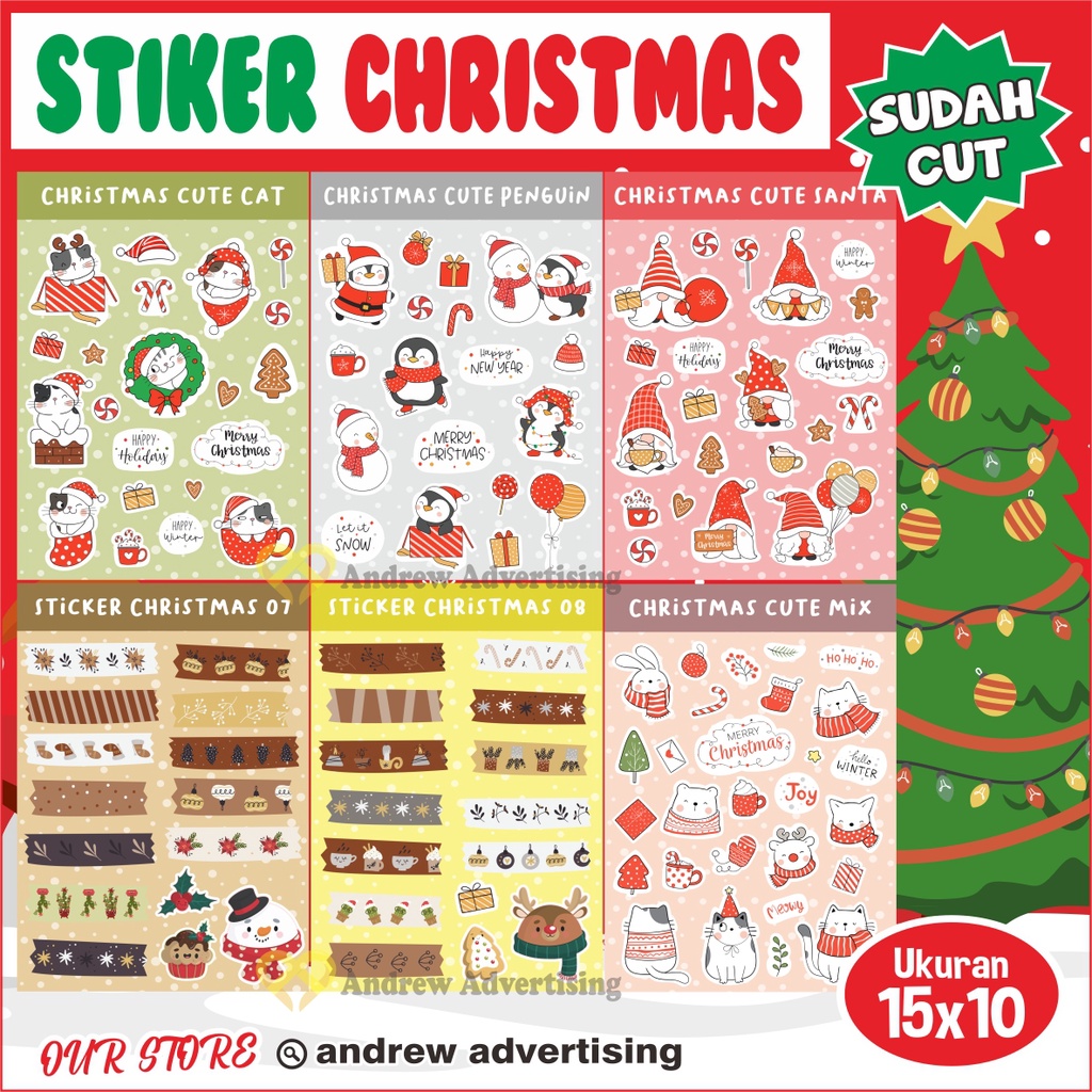 Stiker Christmas Stiker Natal Cutting Glossy Tahan Air