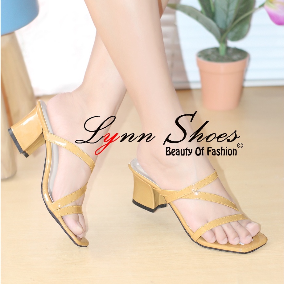 Lynn Sendal Heels Wanita Hak Tahu 5cm HL12U - Abu / Cream / Kuning