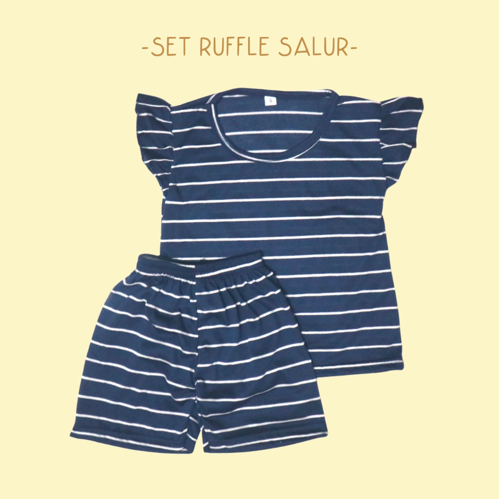 BabynKids - Setelan Anak Perempuan / Setelan Anak Ruffle Set / Set Salur Ruffle Anak / Setelan Anak Harian/ ruffle salur warna