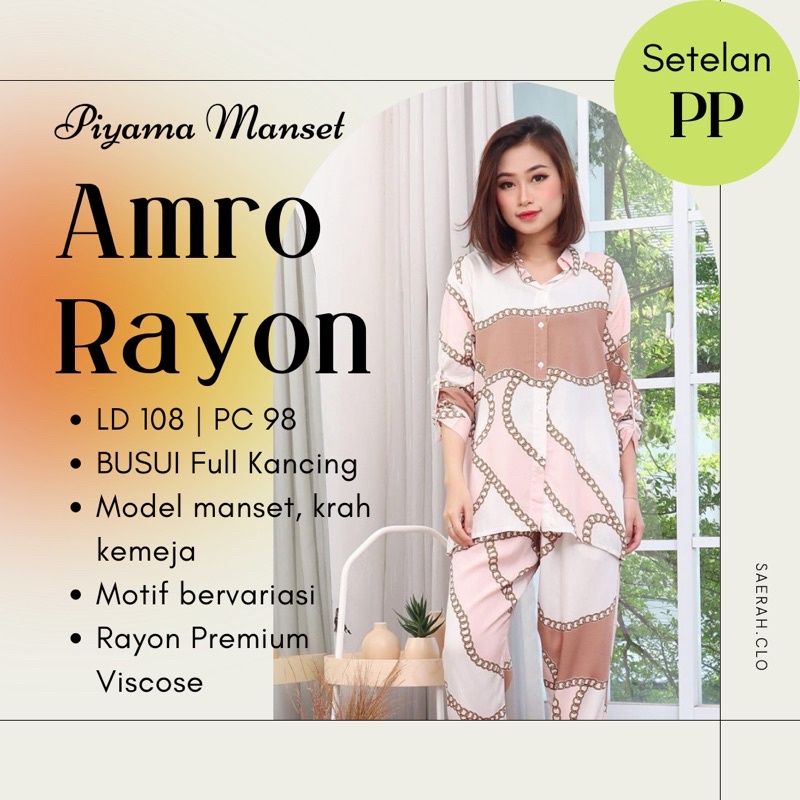 AMRO Rayon Setelan Piyama Dewasa Krah Manset / One Set Rayon Viscose Premium (PPRM)