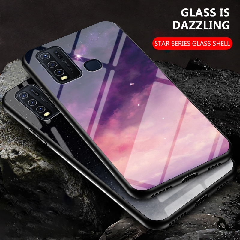 Casing Soft Case Belakang Bahan Silikontempered Glass Motif Langit Berbintang Untuk Vivo Y50 Y20