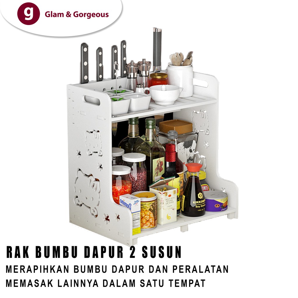 Rak Bumbu Dapur 2 Susun Botol Toples Kayu WPC Serbaguna DS004 Original