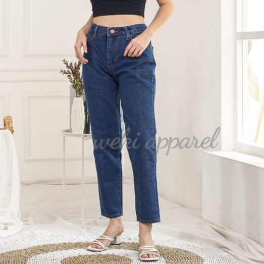 Weki Jeans Boyfriend Wanita Navy