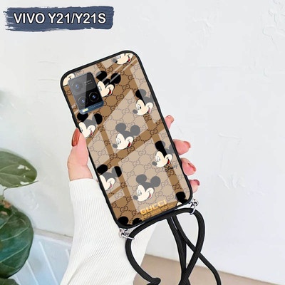 [A06] Softcase Glass Kaca Camera Protect +Tali Vivo Y21 2021 Y21S /Casing Handphone Vivo Y21 2021 Y2