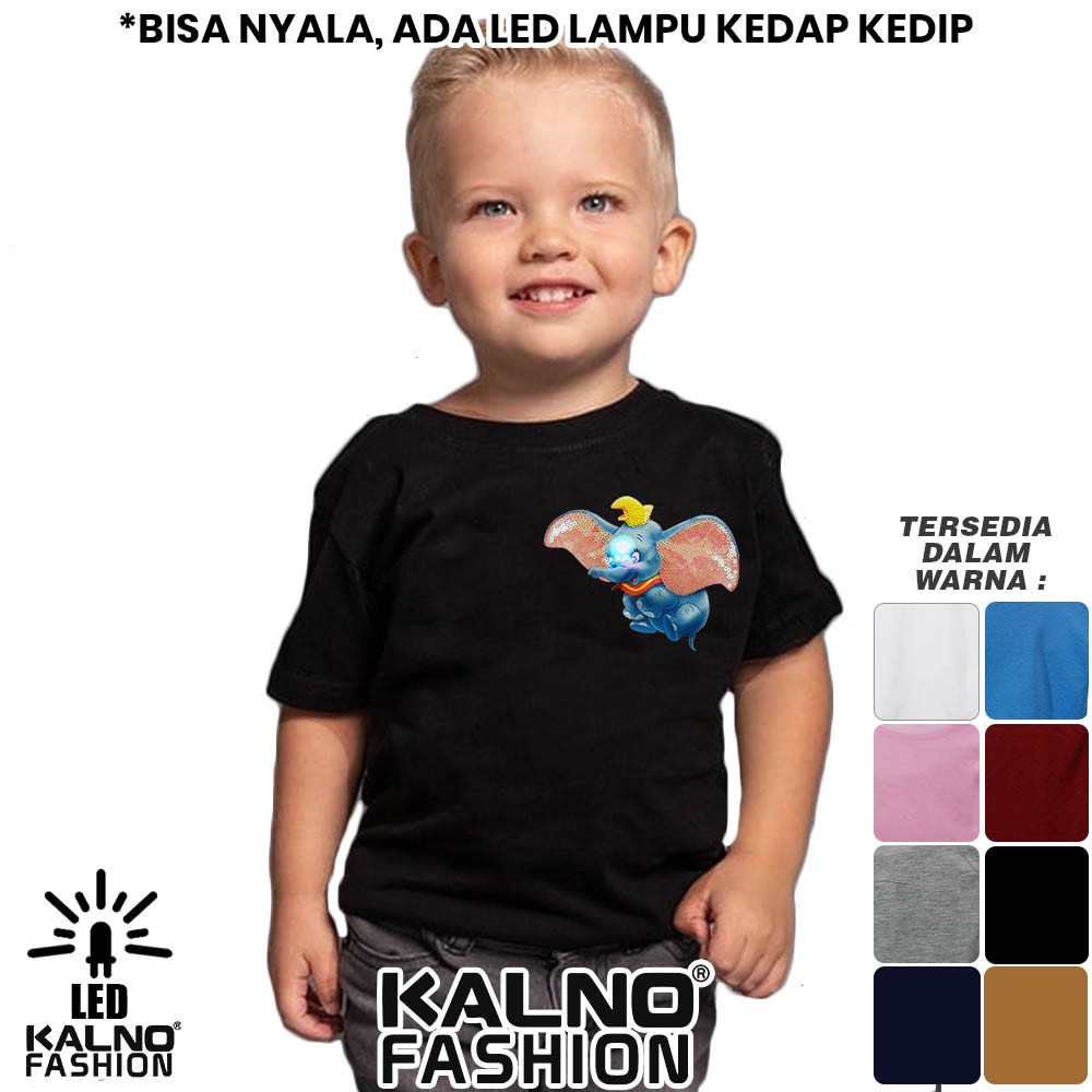 baju anak gambar gajah 1 LED umur 1 - 7 tahun, baju anak karakter bisa nyala