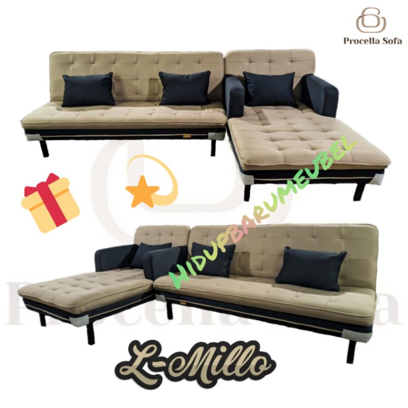 Jual SOFA BED L millo / sofabed L by procella / kursi ruang tengah