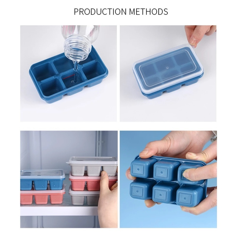 Cetakan Pembuat Es Batu 6 Grid Bahan Silikon Dengan Tutup Untuk Aksesoris Dapur