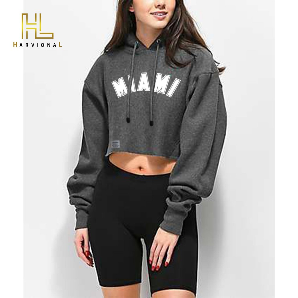 SWEATER CROP HOODIE MIAMI BAHAN FRENCHTERRY TERLARIS