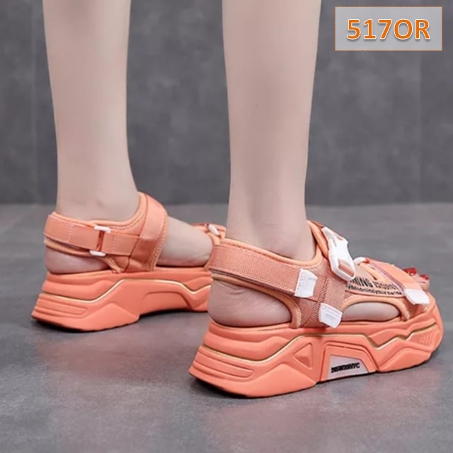 Sandal Gunung Tali Wanita Secure Fahion Kasual Korea Sol Tebal 4 Cm Hitam Putih Ungu Oren (517)