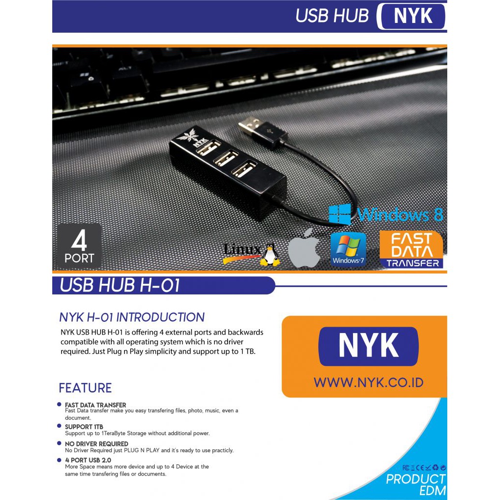 Usb hub 2.0 4 port nyk H-01 - Usb hub 4 port H01 NYK