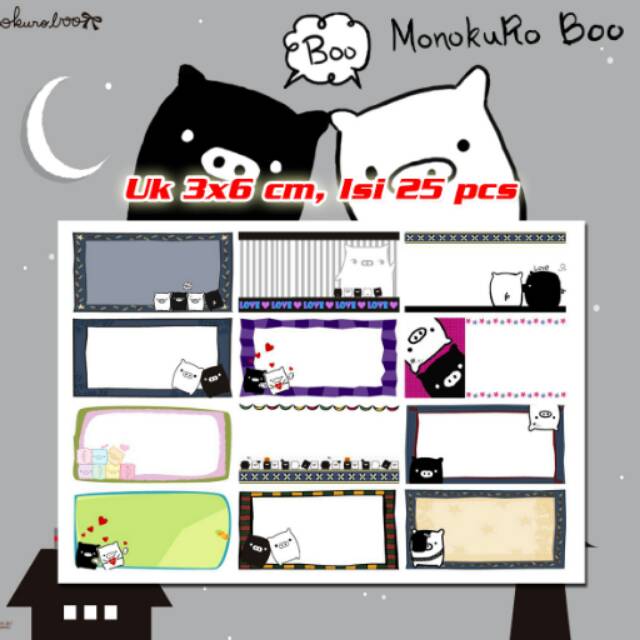 Stiker label nama tipe G Monokuro Boo