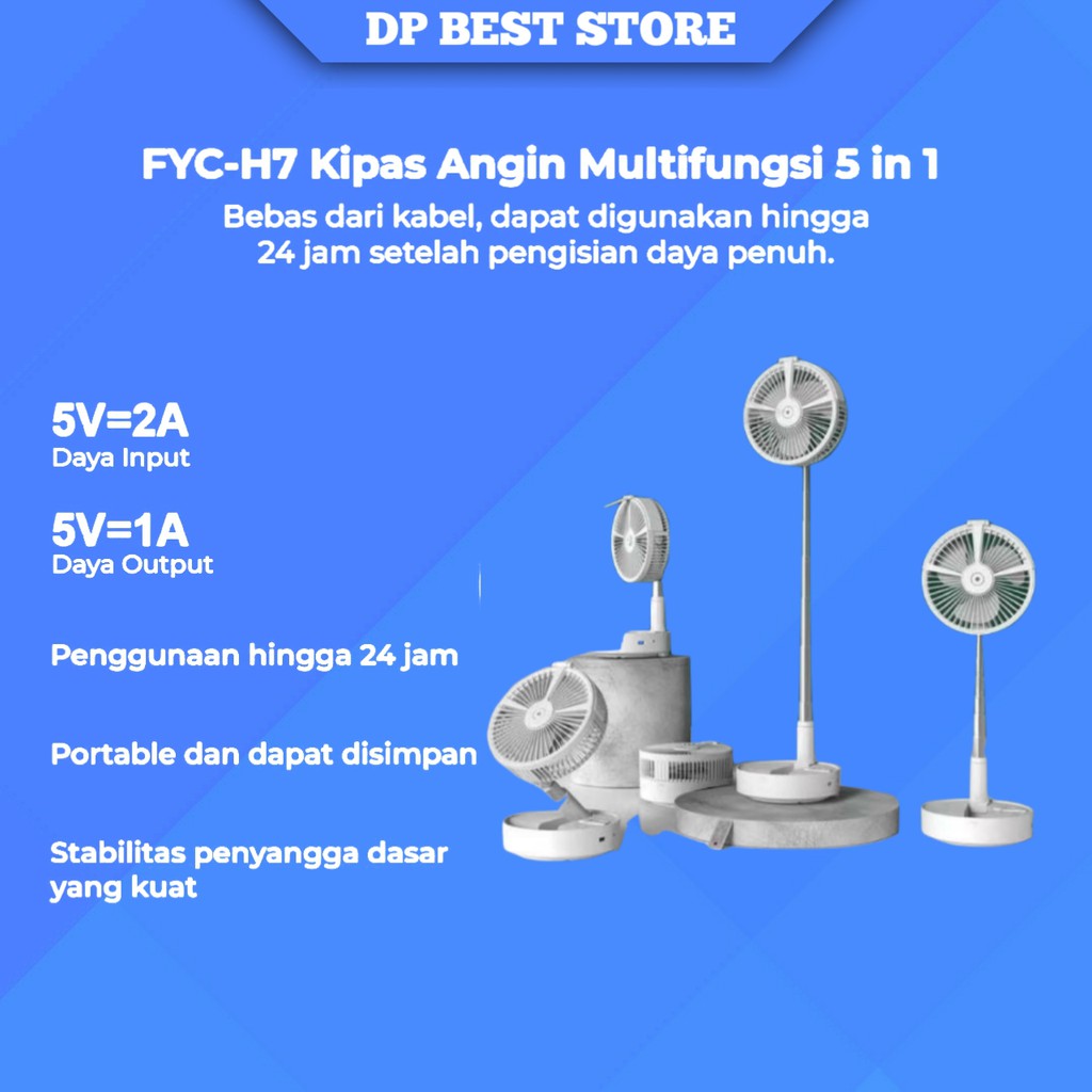 FYC-H7 Kipas Angin lipat,Humidifier, lampu Baca & Tidur , Powerbank
