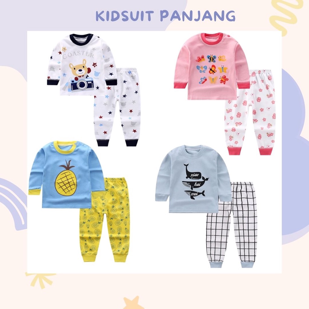 HappyOliver KIDS SUIT PIYAMA PANJANG Setelan Anak Bahan Kaos Celana Berkualitas Import cewek cowok H1A