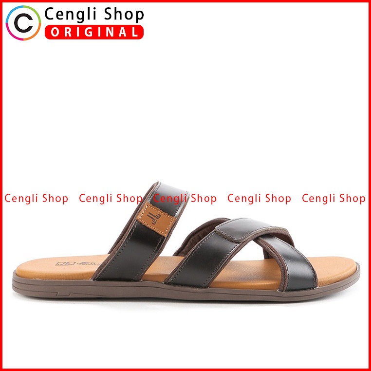 SANDAL CASUAL JIM JOKER PRIA ORIGINAL SLIDE KULIT BRANDED COKLAT JJ11