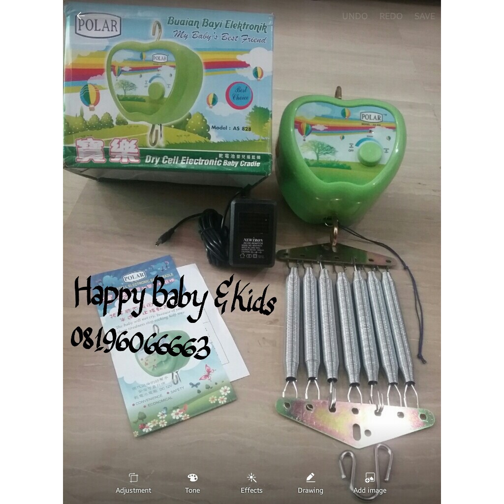 POLAR APPLE/APEL KOMPLIT Mesin Ayunan Listrik/Buaian bayi/Bouncer + 7 per + Besi pengait + Adaptor