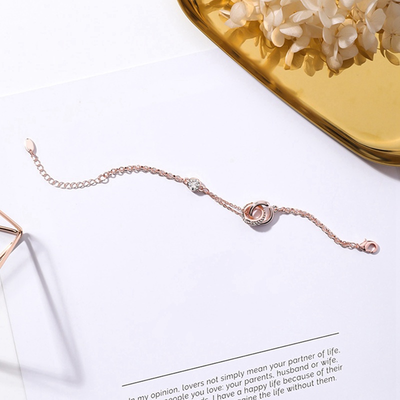 Fancyqube Gelang Double Ring Aksen Kristal Gaya Korea Untuk Pelajar