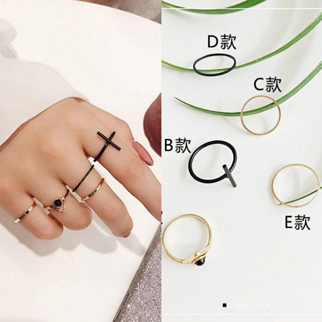 [5 pcs] Set Cincin Wanita Ekor Cincin Kepribadian Perhiasan Mahasiswa Hipster