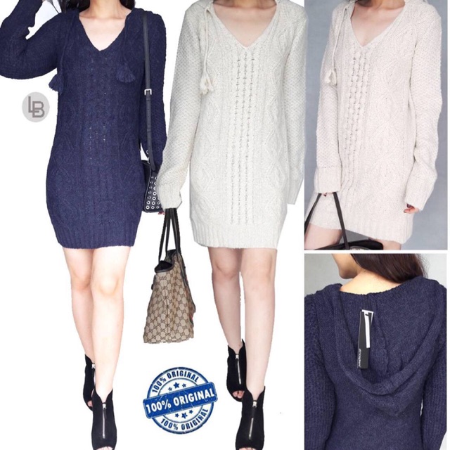 Atmosphere Blue Hoodie Wool Sweater Dress