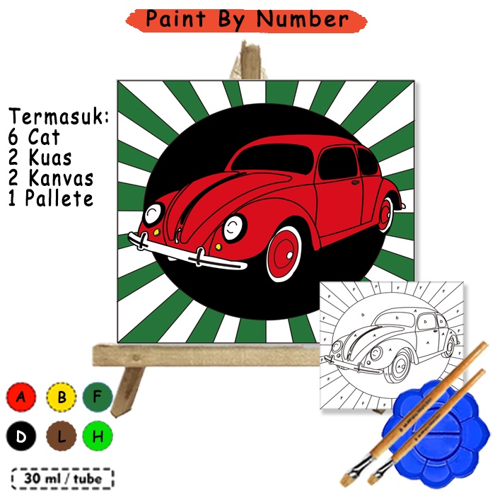 

Kanvas Lukis Retro Mobil Merah VW Paint By Number 20x20 cm