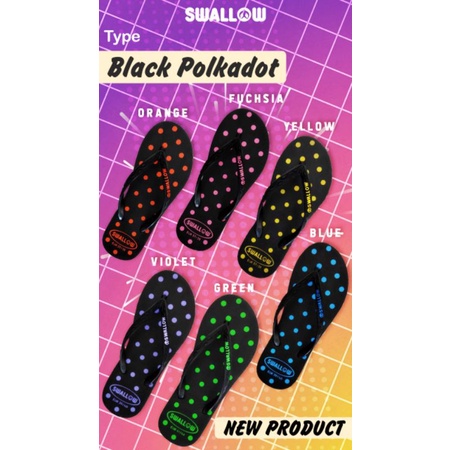 Sandal Jepit Karet Wanita Swallow Black Polkadot - Flip Flop Sandal