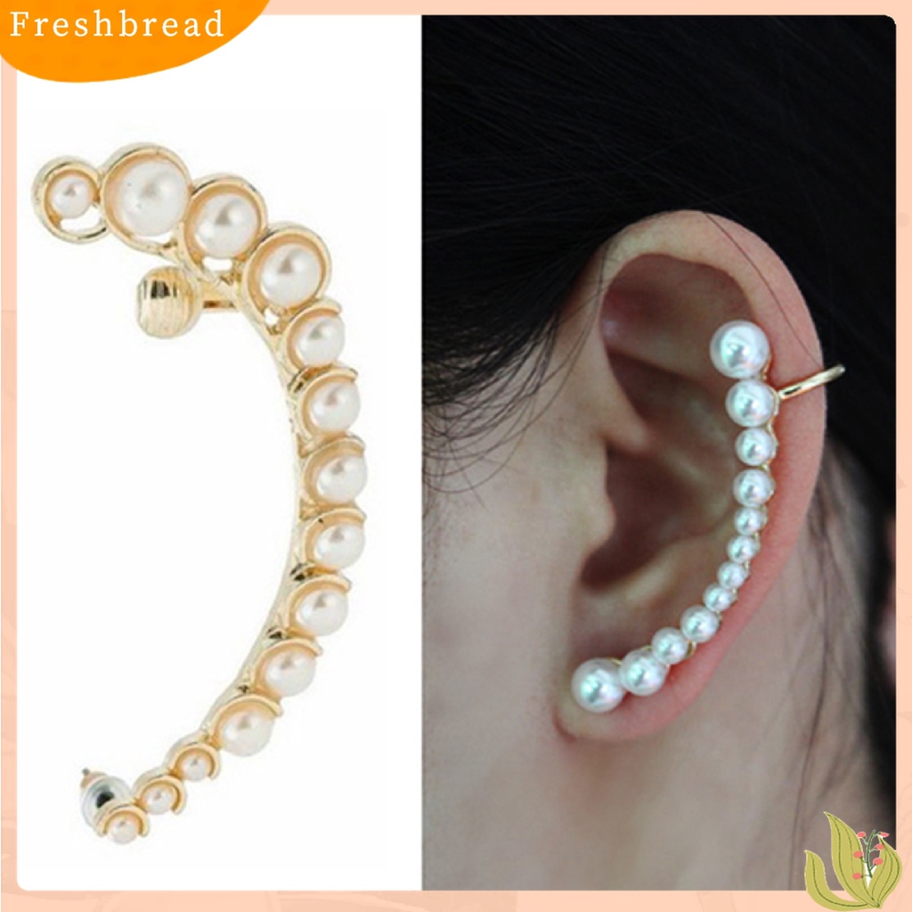 【Fresh】New Punk Rock Retro Pearl Earring Ear Cuff Warp Clip Ear Stud - Left Side